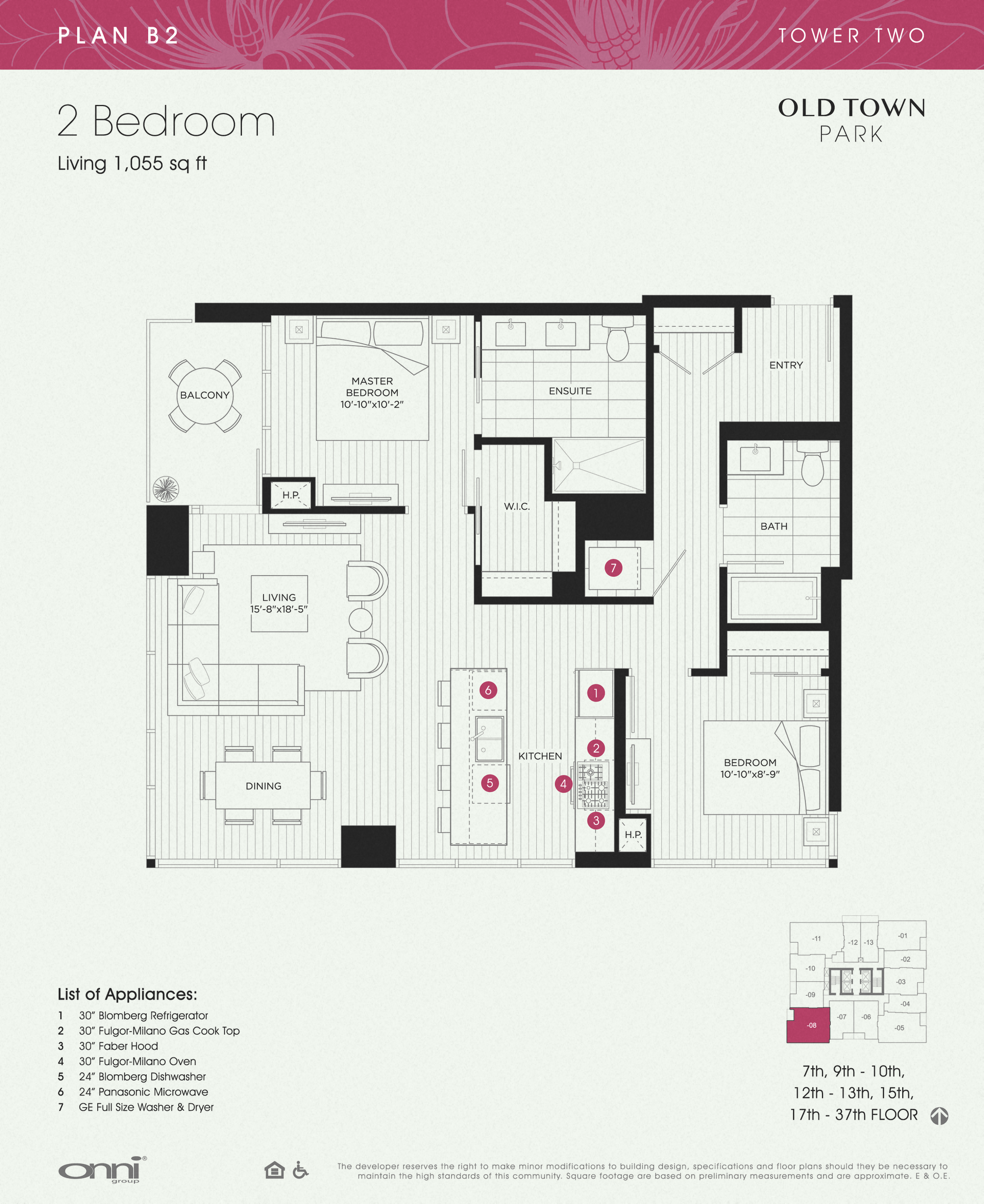 Floor plan for 2 beds, 2 baths, 1055 sqft